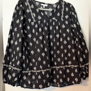 Maurices Black Blouse with White Floral Motif
